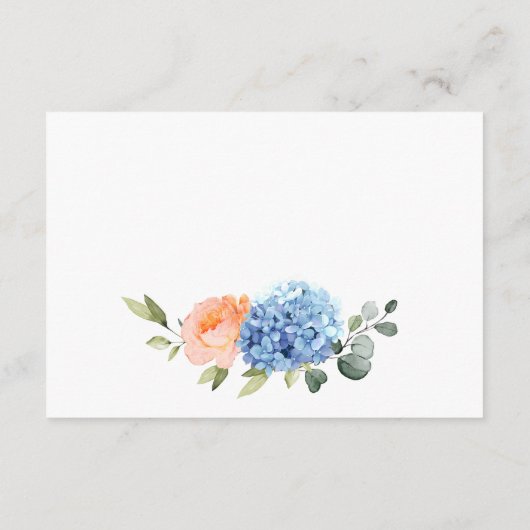 Blauwe Hydrangea Blush Roze Rozen Bruiloft Details Informatiekaartje (Achterkant)