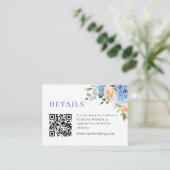 Blauwe Hydrangea Blush Roze Rozen Bruiloft Details Informatiekaartje (Staand voorkant)