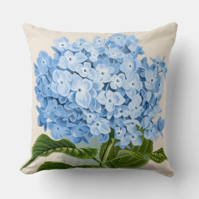 Blauwe hydrangea Botanische afdruk Kussen (Voorkant)
