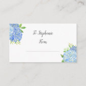 Blauwe Hydrangea Botanische Bruids Display Douche Informatiekaartje (Achterkant)