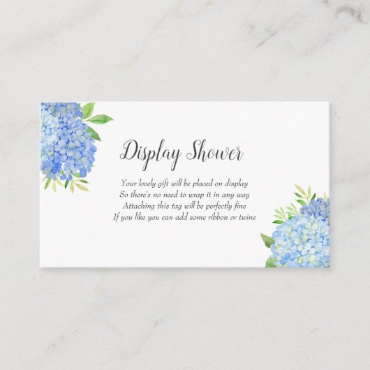 Blauwe Hydrangea Botanische Bruids Display Douche Informatiekaartje (Voorkant)