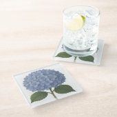 Blauwe Hydrangea Botanische Illustratie Design Glazen Onderzetter (Schuin)