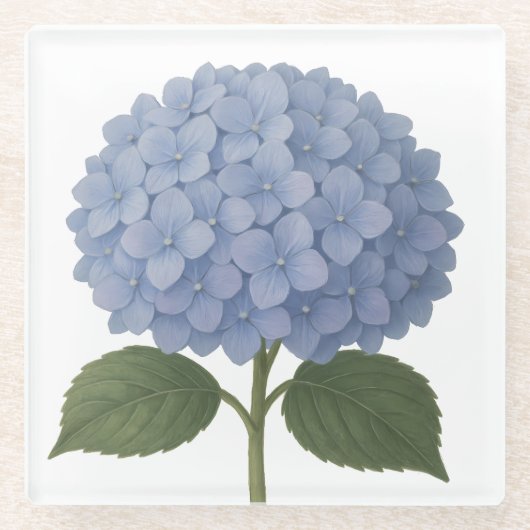 Blauwe Hydrangea Botanische Illustratie Design Glazen Onderzetter (Voorkant)