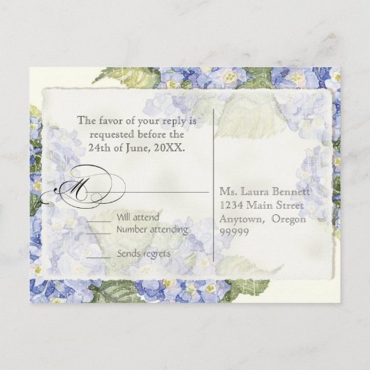 Blauwe Hydrangea Bracket Floral Formele Bruiloft Uitnodiging Briefkaart (Achterkant)
