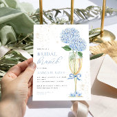 Blauwe Hydrangea Bridal Brunch Gouden Champagne Kaart