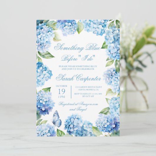 Blauwe Hydrangea Bruids Douche uitnodiging (Staand voorkant)