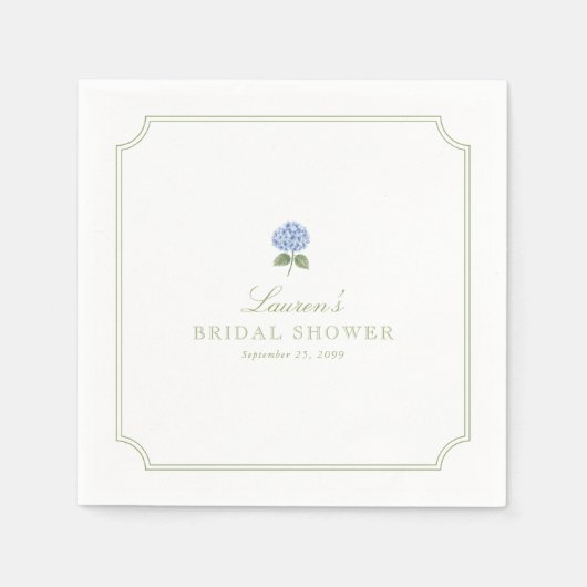 Blauwe Hydrangea Bruidsdouche Servetten (Voorkant)