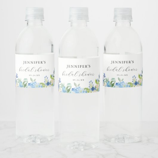 Blauwe Hydrangea Bruiloft Feest Favoren Waterfles Etiket (Flessen)