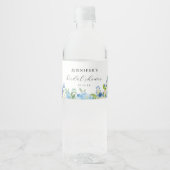 Blauwe Hydrangea Bruiloft Feest Favoren Waterfles Etiket (Voorkant)
