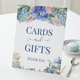 Blauwe Hydrangea Bruiloft Thee Kaarten & Cadeaus Reclamebord Met Voetstuk