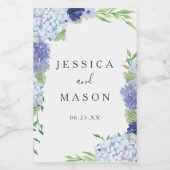 Blauwe Hydrangea Bruiloft Wijn Etiketten (Enkel label)