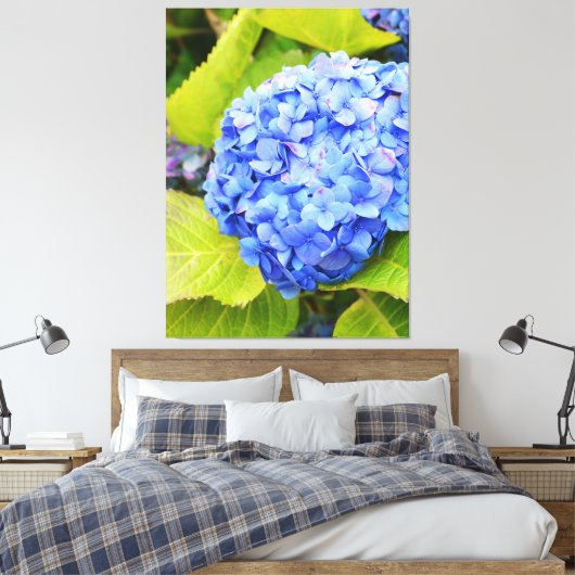 Blauwe hydrangea canvas afdruk (Insitu (Slaapkamer))