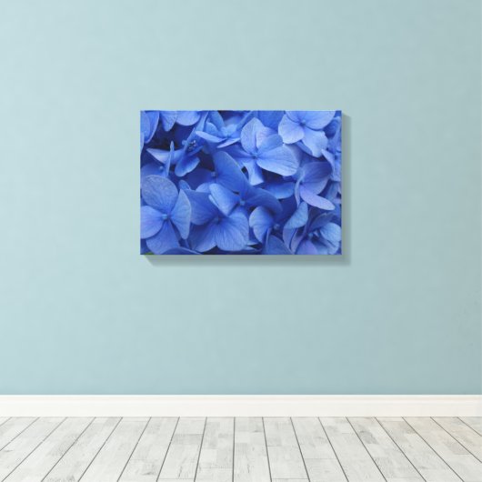 Blauwe Hydrangea Canvas Print (Insitu (Houten vloer))