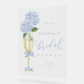 Blauwe Hydrangea & Champagne Bruiloft Feest Welkom Acryl Bord (Hoek)