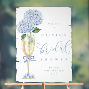 Blauwe Hydrangea & Champagne Geschilderde Ontvangs Acryl Bord