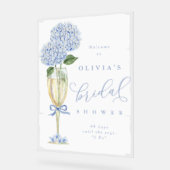Blauwe Hydrangea & Champagne Geschilderde Ontvangs Acryl Bord (Hoek)