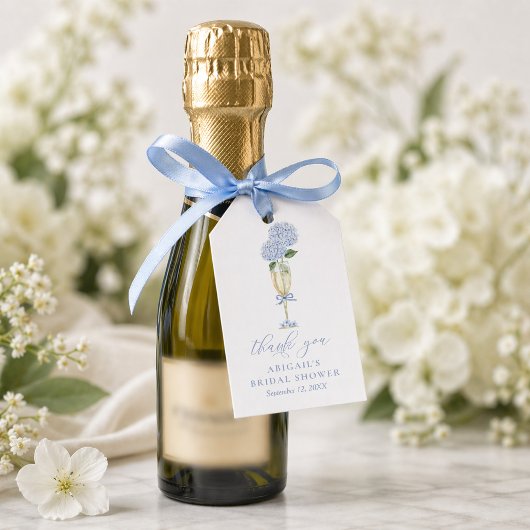 Blauwe Hydrangea Champagneglas Favor Tag Cadeaulabel