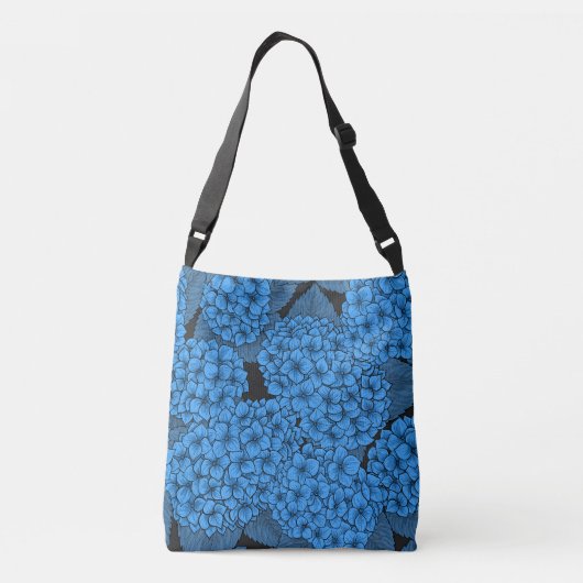 Blauwe hydrangea crossbody tas (Achterkant)