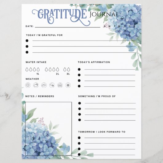 Blauwe Hydrangea Dankbaarheidsjournaal Papierblad (Voorkant)