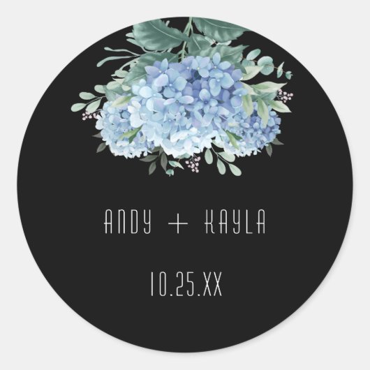 Blauwe Hydrangea Elegante Bruiloft Tank U Ronde Sticker (Voorkant)
