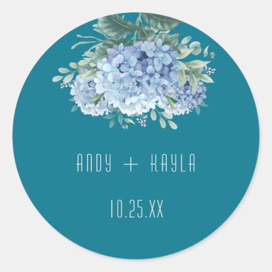 Blauwe Hydrangea Elegante Bruiloft Tank U Ronde Sticker (Voorkant)