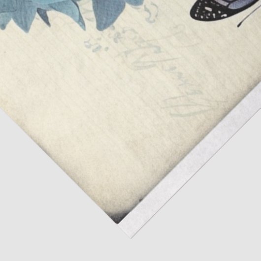 Blauwe hydrangea en blauwe vlinderepheera tissuepapier (Detail)