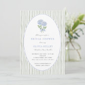 Blauwe Hydrangea en Strepen Bruidsdouche Kaart (Staand voorkant)