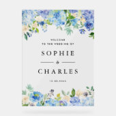 Blauwe Hydrangea en Witte Anemone Bruiloft Welkom Acryl Bord (Voorkant)