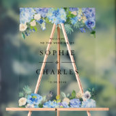 Blauwe Hydrangea en Witte Anemone Bruiloft Welkom Acryl Bord (Neutraal)