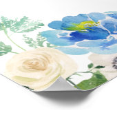 Blauwe Hydrangea en Witte Anemone Bruiloft Welkom Poster (Hoek)