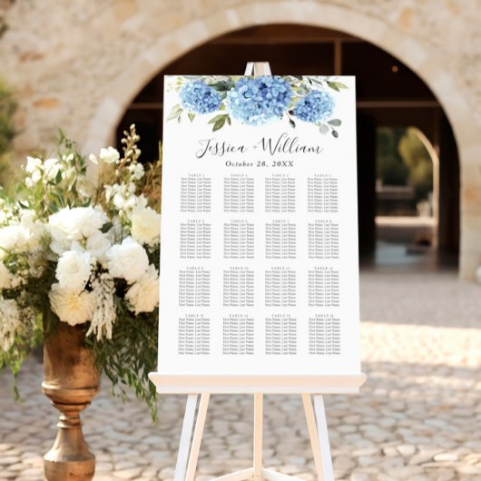Blauwe Hydrangea Eucalyptus 16 Tafels Zitschema Poster