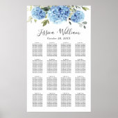 Blauwe Hydrangea Eucalyptus 16 Tafels Zitschema Poster (Voorkant)