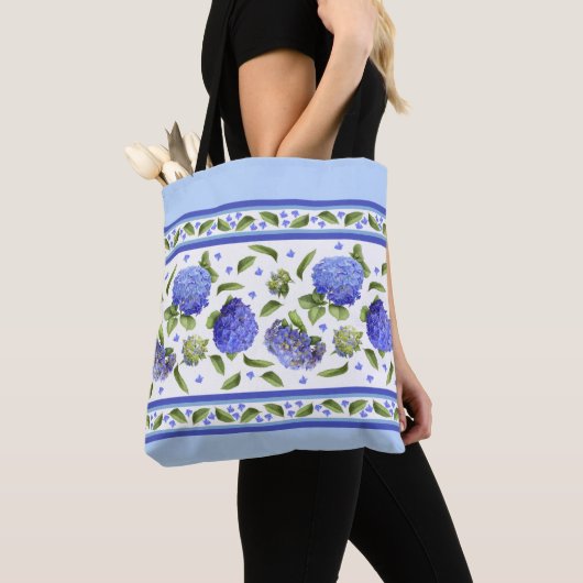 Blauwe hydrangea Floral Botanisch patroon Tote Bag (Dichtbij)