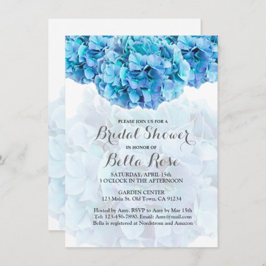 Blauwe hydrangea floral bridal douches kaart (Voorkant / Achterkant)