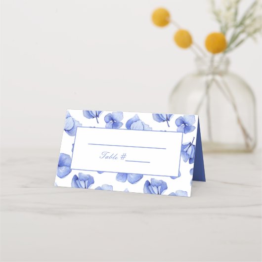 Blauwe Hydrangea Floral bruiloft gevouwen plaats k Plaatskaartje (Voorkant)