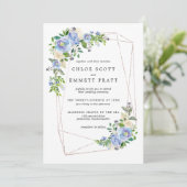 Blauwe hydrangea Floral Gold Geometric Lijst Kaart (Staand voorkant)