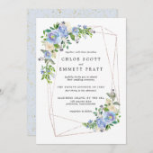 Blauwe hydrangea Floral Gold Geometric Lijst Kaart (Voorkant / Achterkant)