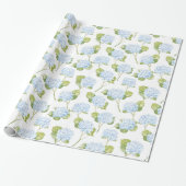 Blauwe Hydrangea Floral Pattern Wrapping Paper Cadeaupapier (Uitgerold)