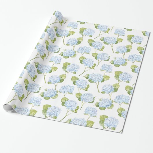 Blauwe Hydrangea Floral Pattern Wrapping Paper Cadeaupapier (Uitgerold)