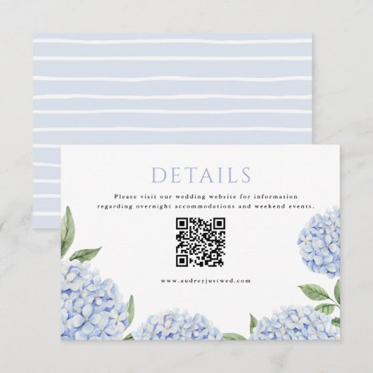 Blauwe Hydrangea Frame Detail QR Code Informatiekaartje (Voorkant / Achterkant)