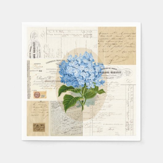 Blauwe Hydrangea Franse Ephemera servetten (Voorkant)
