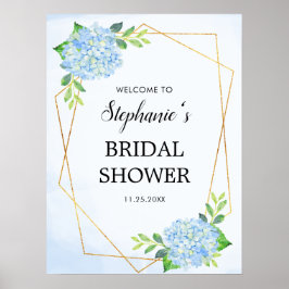 Blauwe Hydrangea Geometrische Bruidsdouche Poster