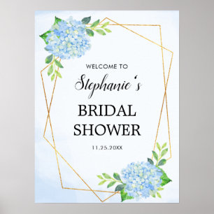 Blauwe Hydrangea Geometrische Bruidsdouche Poster