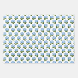 Blauwe Hydrangea Gingham en Polka Dot Patroon Inpakpapier Vel