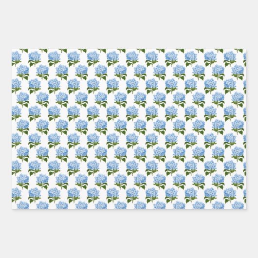 Blauwe Hydrangea Gingham en Polka Dot Patroon Inpakpapier Vel (Voorkant)