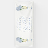  Blauwe Hydrangea & Gouden Champagne Welkom Groot Spandoek (Verticaal)
