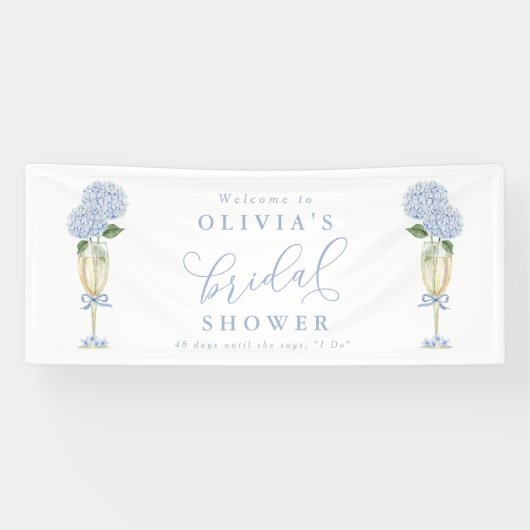  Blauwe Hydrangea & Gouden Champagne Welkom Groot Spandoek (Horizontaal)