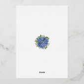 Blauwe Hydrangea Gouden Folie Bruiloftsprobediner Uitnodiging (Achterkant)