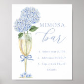 Blauwe Hydrangea, Gouden Mimosa Bar Douche Poster (Voorkant)