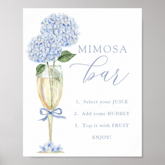 Blauwe Hydrangea, Gouden Mimosa Bar Douche Poster (Voorkant)
